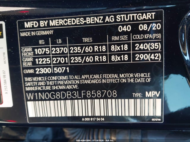 Mercedes-Benz GLC 300 2020 W1N0G8DB3LF858708 Image 9