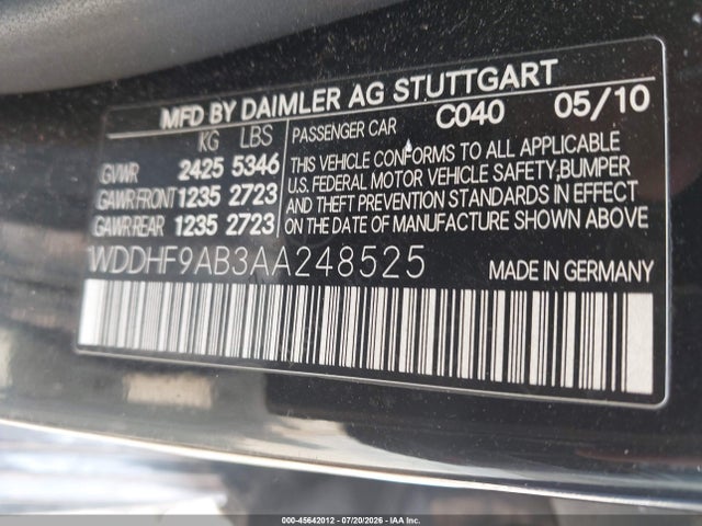 45642012 :رقم المزاد ، WDDHF9AB3AA248525 vin ، 2010 Mercedes-benz E 550 4matic مزاد بيع