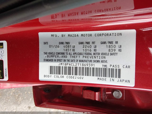 45642034 :رقم المزاد ، JM1BPACL2T1869391 vin ، 2026 Mazda Mazda3 2.5 S Preferred مزاد بيع