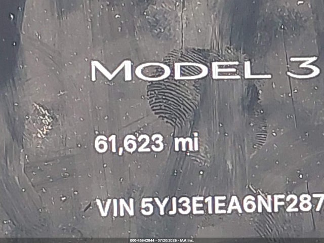 45642044 :رقم المزاد ، 5YJ3E1EA6NF287858 vin ، 2022 Tesla Model 3 Rear-wheel Drive مزاد بيع
