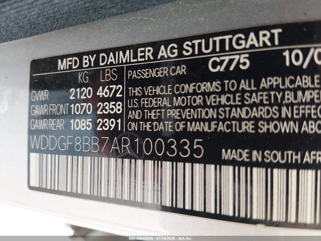 Aukcja sprzedaży 2010 Mercedes-benz C 300 Luxury 4matic, vin: WDDGF8BB7AR100335, numer aukcji: 45642045