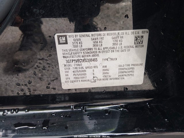 Продаж на аукціоні авто 2014 Gmc Sierra 1500 Slt, vin: 3GTP1VEC5EG398465, номер лоту: 45642084