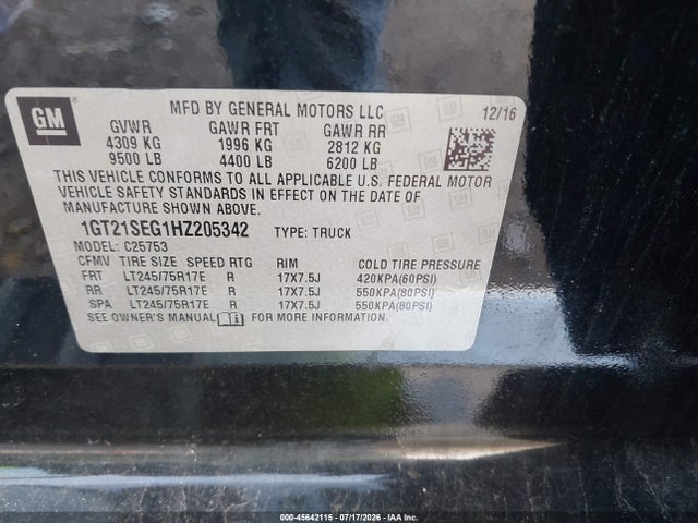 1GT21SEG1HZ205342 GMC Sierra 2500hd Sle