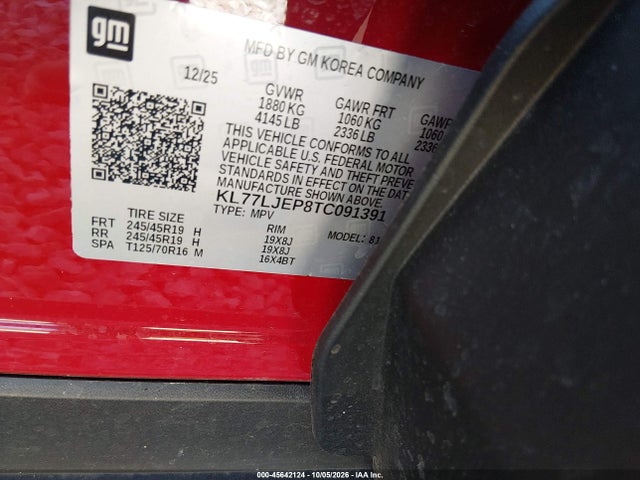 45642124 :رقم المزاد ، KL77LJEP8TC091391 vin ، 2026 Chevrolet Trax Fwd 2rs مزاد بيع