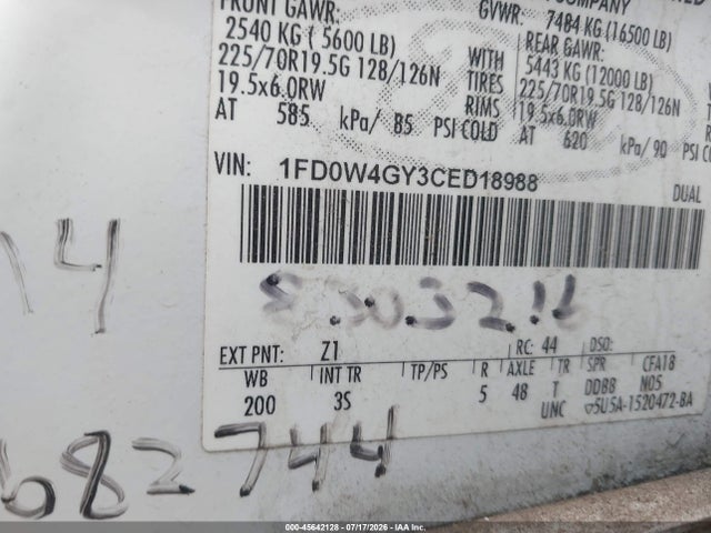 Продаж на аукціоні авто 2012 Ford F-450 Chassis Xlt, vin: 1FD0W4GY3CED18988, номер лоту: 45642128