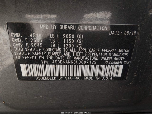Продаж на аукціоні авто 2019 Subaru Legacy 2.5i Limited, vin: 4S3BNAN68K3007129, номер лоту: 45642148