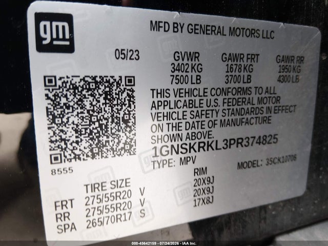 2023 Chevrolet Tahoe 4wd Rst მანქანა იყიდება აუქციონზე, vin: 1GNSKRKL3PR374825, აუქციონის ნომერი: 45642159