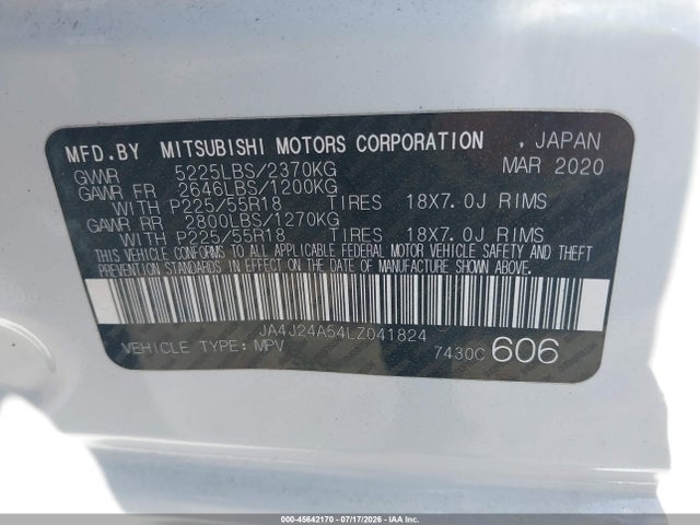 Aukcja sprzedaży 2020 Mitsubishi Outlander Phev Gt S-awc/sel S-awc, vin: JA4J24A54LZ041824, numer aukcji: 45642170