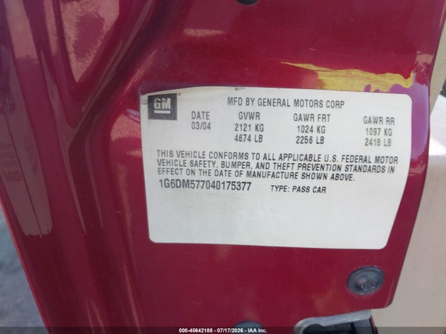 45642188 :رقم المزاد ، 1G6DM577040175377 vin ، 2004 Cadillac Cts مزاد بيع