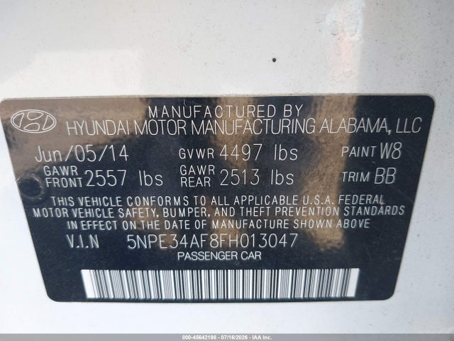 5NPE34AF8FH013047 Hyundai Sonata Limited