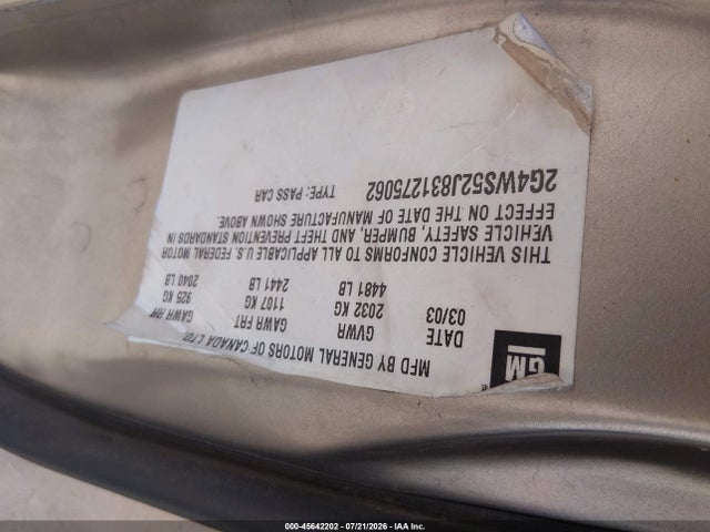 Продажа на аукционе авто 2003 Buick Century Custom, vin: 2G4WS52J831275062, номер лота: 45642202