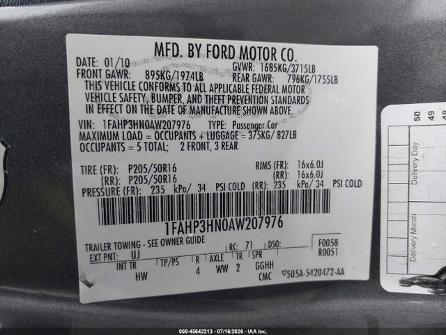 Продаж на аукціоні авто 2010 Ford Focus Sel, vin: 1FAHP3HN0AW207976, номер лоту: 45642213