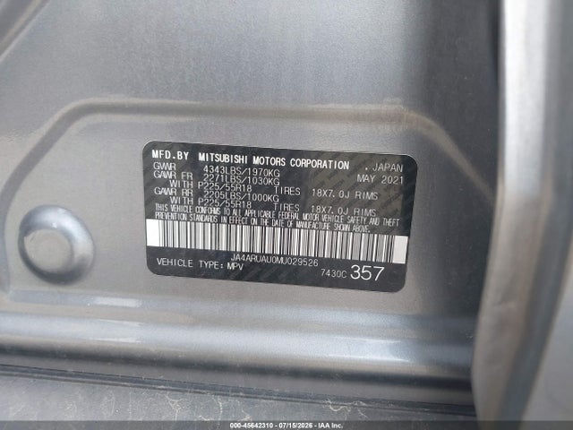 Продаж на аукціоні авто 2021 Mitsubishi Outlander Sport 2.0 Be Awc/2.0 Es Awc/2.0 Le Awc/2.0 Se Awc, vin: JA4ARUAU0MU029526, номер лоту: 45642310