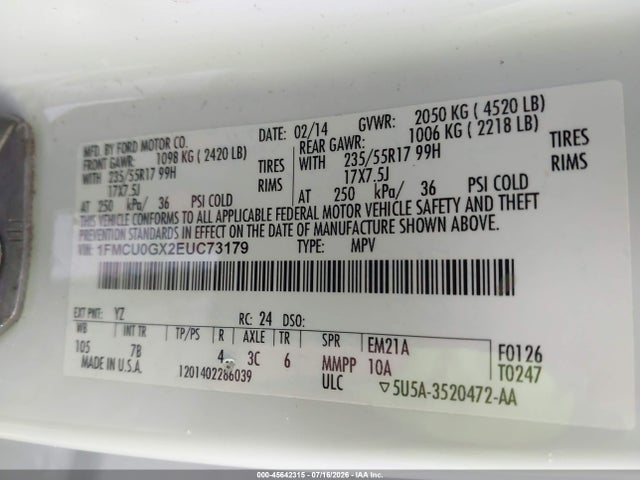 Ford ESCAPE SE 2014 1FMCU0GX2EUC73179 Image 9
