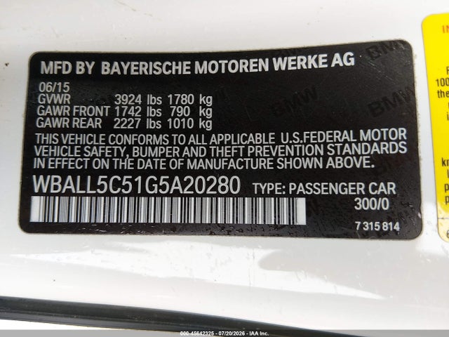Aukcja sprzedaży 2016 Bmw Z4 Sdrive28i, vin: WBALL5C51G5A20280, numer aukcji: 45642325