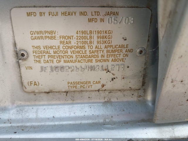 Продаж на аукціоні авто 2004 Subaru Impreza Wrx, vin: JF1GG29664H811277, номер лоту: 45642326