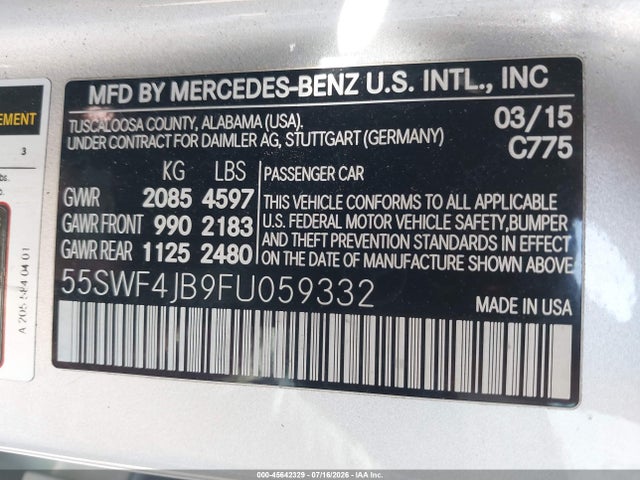 Mercedes-Benz C 300 2015 55SWF4JB9FU059332 Image 9