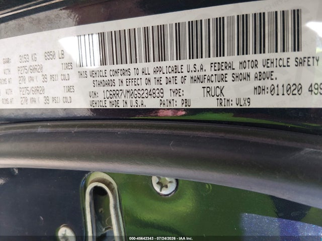 RAM 1500 Laramie 2016 1C6RR7VM0GS234839 Image 9