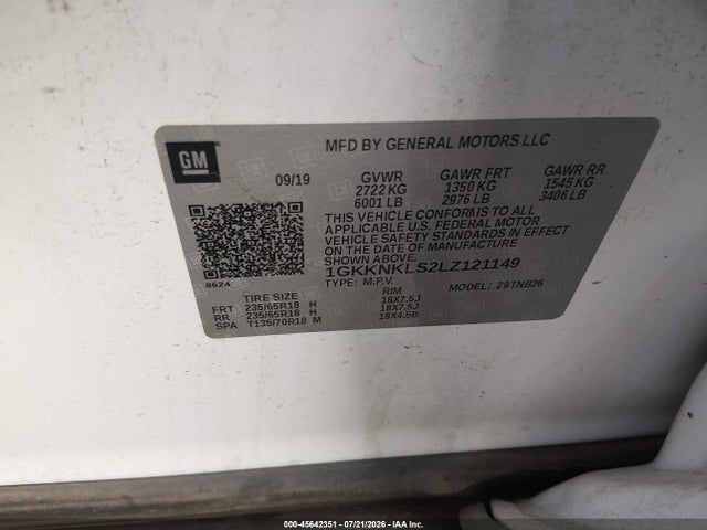 Aukcja sprzedaży 2020 Gmc Acadia Fwd Sle, vin: 1GKKNKLS2LZ121149, numer aukcji: 45642351