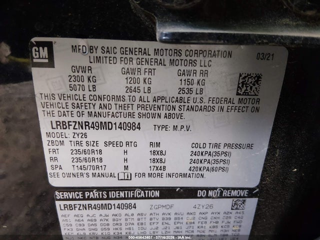 Aukcja sprzedaży 2021 Buick Envision Fwd Essence, vin: LRBFZNR49MD140984, numer aukcji: 45642407