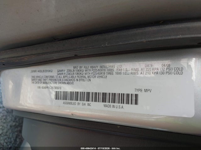 45642414 :رقم المزاد ، 4S4BP61C257383918 vin ، 2005 Subaru Outback 2.5i مزاد بيع