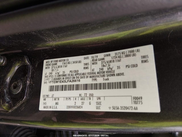 Продажа на аукционе авто 2020 Ford F-150 Xlt, vin: 1FTEW1E43LFA26616, номер лота: 45642418