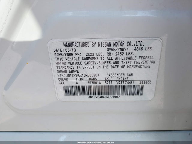 Aukcja sprzedaży 2013 Infiniti G37x, vin: JN1CV6AR4DM353907, numer aukcji: 45642426