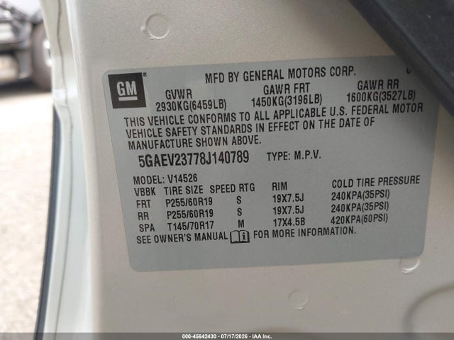 Продажа на аукционе авто 2008 Buick Enclave Cxl, vin: 5GAEV23778J140789, номер лота: 45642430