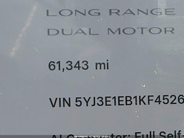 5YJ3E1EB1KF452607 Tesla Model 3 Long Range/performance