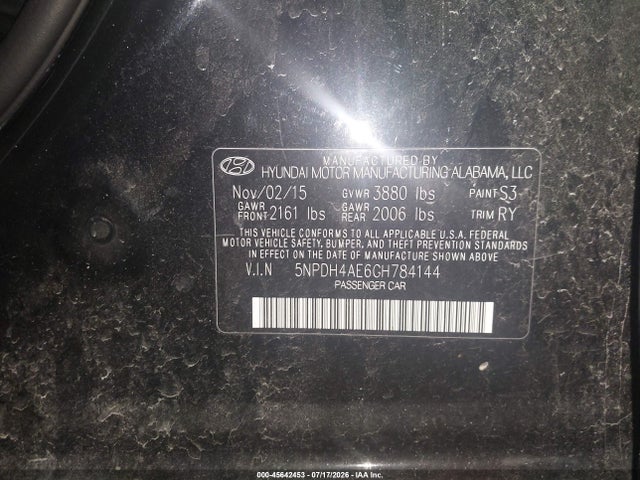 5NPDH4AE6GH784144 Hyundai Elantra Value Edition