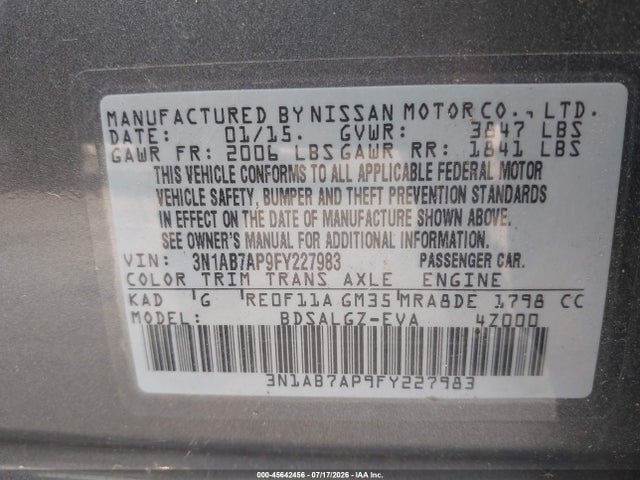 Nissan SENTRA SL 2015 3N1AB7AP9FY227983 Image 9