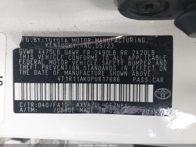 Auction sale of the 2023 Toyota Camry Le, vin: 4T1R11AK0PU817686, lot number: 45642462