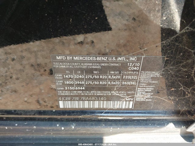 2011 Mercedes-benz Gl 450 4matic მანქანა იყიდება აუქციონზე, vin: 4JGBF7BE7BA683140, აუქციონის ნომერი: 45642481