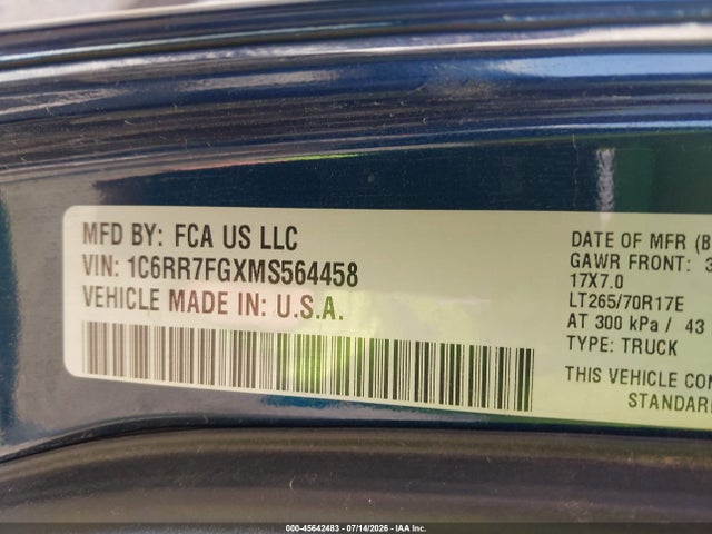 Продажа на аукционе авто 2021 Ram 1500 Classic Tradesman  4x4 6'4 Box, vin: 1C6RR7FGXMS564458, номер лота: 45642483