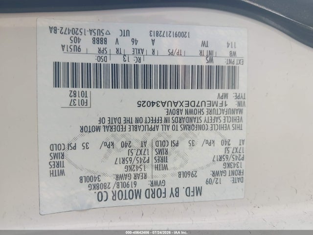 Auction sale of the 2010 Ford Explorer Xlt, vin: 1FMEU7DEXAUA34025, lot number: 45642486