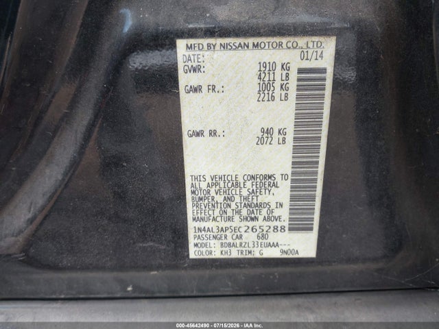 Aukcja sprzedaży 2014 Nissan Altima 2.5/2.5 S/2.5 Sl/2.5 Sv, vin: 1N4AL3AP5EC265288, numer aukcji: 45642490