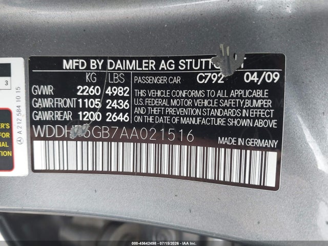 45642498 :رقم المزاد ، WDDHF5GB7AA021516 vin ، 2010 Mercedes-benz E 350 مزاد بيع