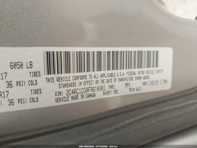 Aukcja sprzedaży 2015 Chrysler Town & Country Touring-l, vin: 2C4RC1CG0FR610301, numer aukcji: 45642536