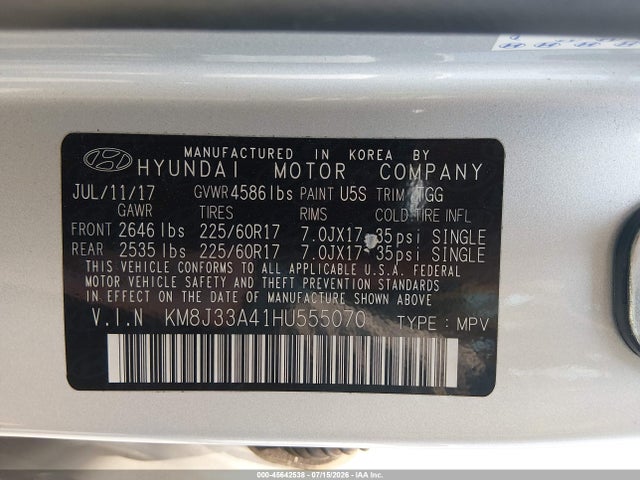 Hyundai TUCSON SE 2017 KM8J33A41HU555070 Image 9