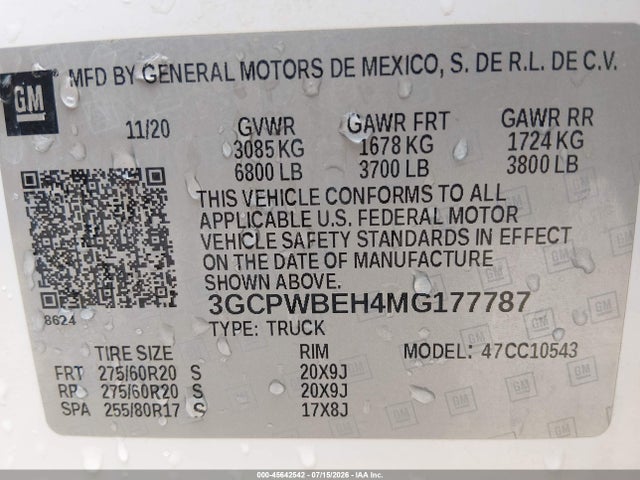 Продажа на аукционе авто 2021 Chevrolet Silverado 1500 2wd  Short Bed Custom, vin: 3GCPWBEH4MG177787, номер лота: 45642542