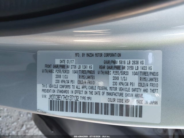 JM3TCBEY7H0137132 Mazda Cx-9 Signature