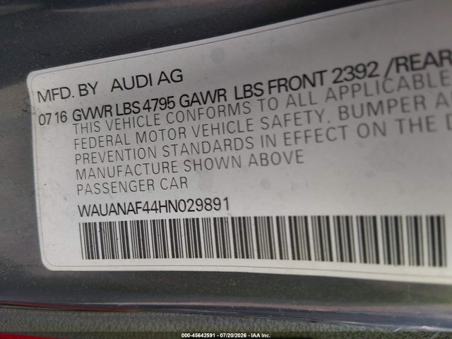 Продажа на аукционе авто 2017 Audi A4 Premium, vin: WAUANAF44HN029891, номер лота: 45642591
