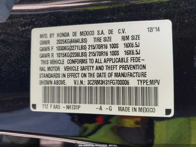 Honda CR-V LX 2015 3CZRM3H31FG700006 Image 9