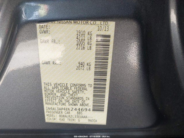 Nissan Altima 2.5 S 2014 1N4AL3AP4EN244694 Image 9