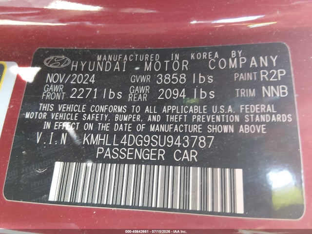 2025 Hyundai Elantra Se მანქანა იყიდება აუქციონზე, vin: KMHLL4DG9SU943787, აუქციონის ნომერი: 45642661