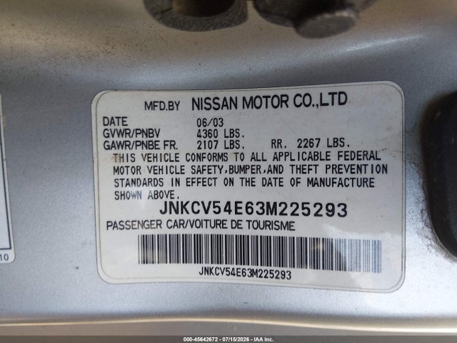 Продаж на аукціоні авто 2003 Infiniti G35 Base W/leather, vin: JNKCV54E63M225293, номер лоту: 45642672