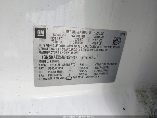 Chevrolet Tahoe Ls 2017 1GNSKAEC6HR191417 Image 9