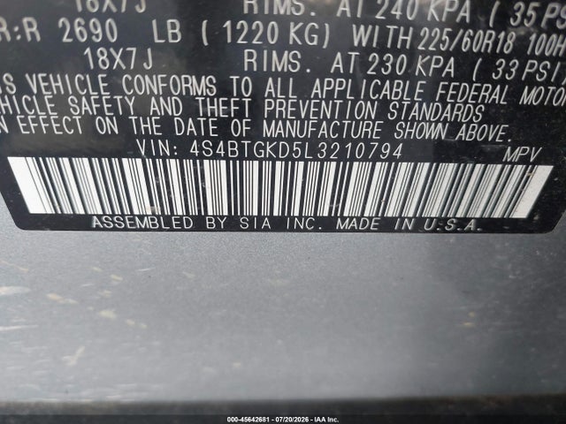 Aukcja sprzedaży 2020 Subaru Outback Onyx Edition Xt, vin: 4S4BTGKD5L3210794, numer aukcji: 45642681