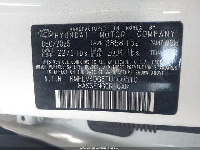 Продаж на аукціоні авто 2026 Hyundai Elantra Sel Sport, vin: KMHLM4DG8TU160510, номер лоту: 45642698