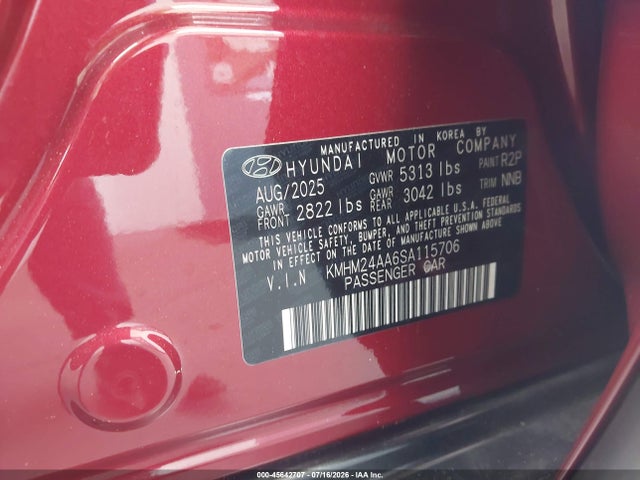 Продажа на аукционе авто 2025 Hyundai Ioniq 6 Se, vin: KMHM24AA6SA115706, номер лота: 45642707